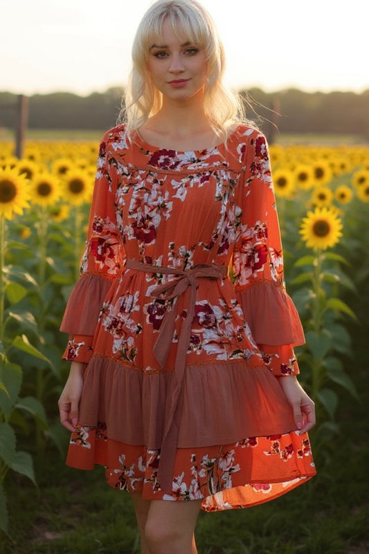 Wildflower Spell Tie Waist Flare Sleeve Ruffle Mini Dress | 2 Colors