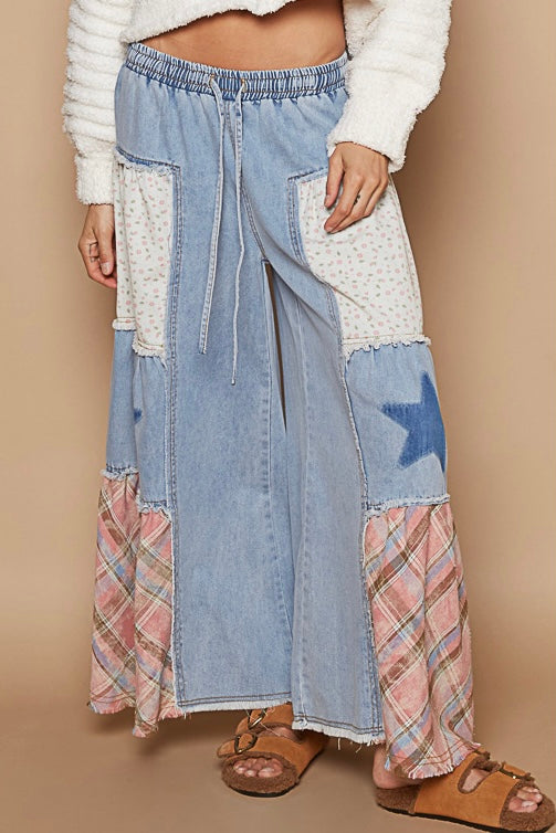 Making Magic Flower Plaid + Stars Exaggerated Wide Leg Jeans