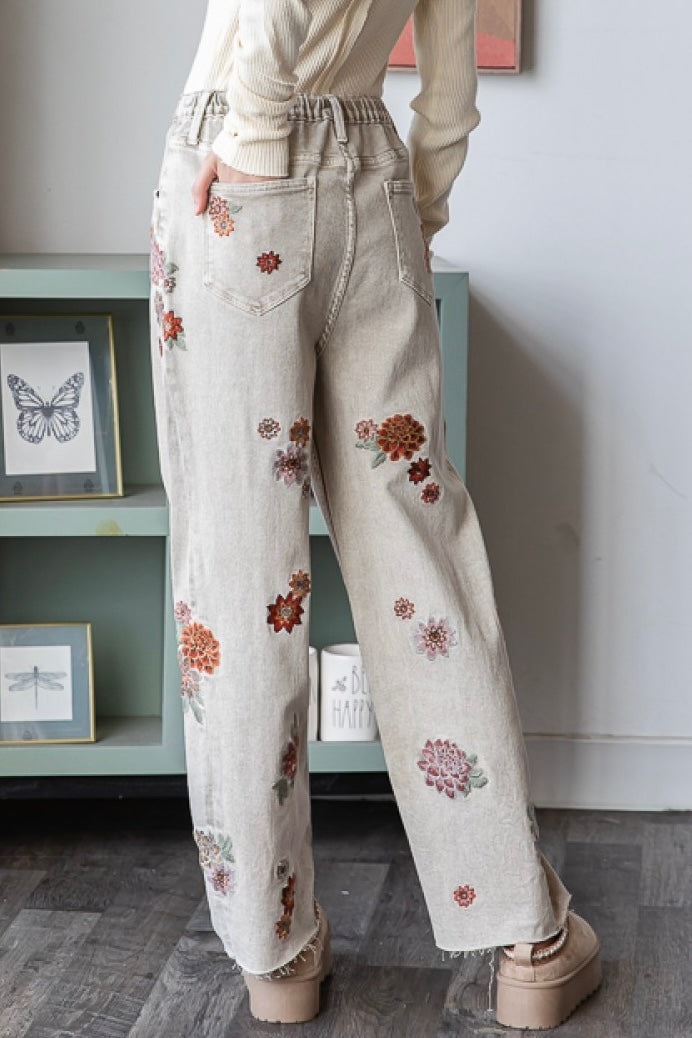 Stop & Stare Floral Embroidered Baggy Jeans