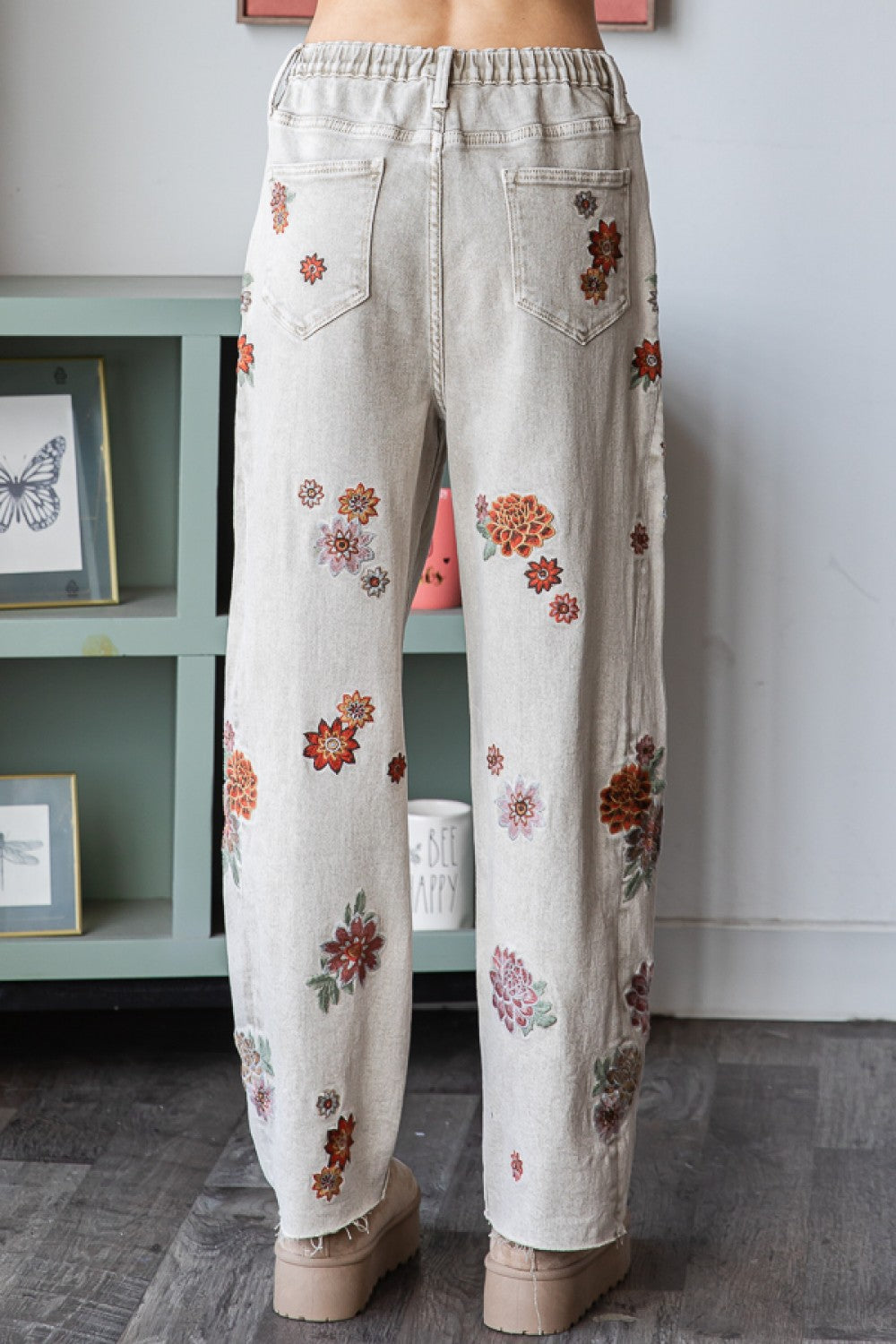 Stop & Stare Floral Embroidered Baggy Jeans