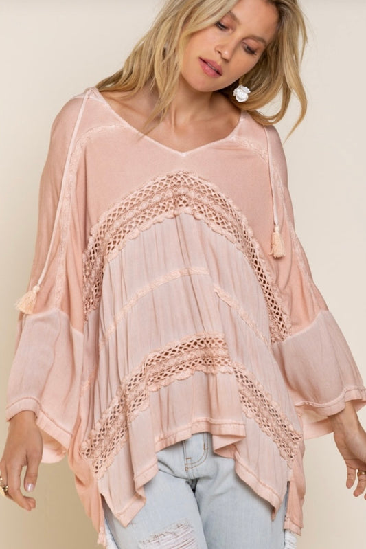 Good Feels Washed Hoodie Top with Lace