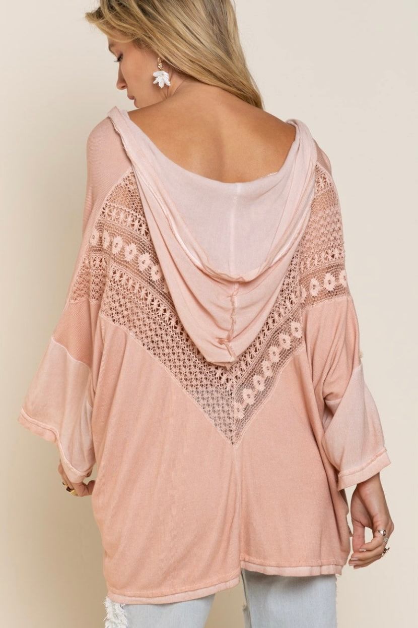 Good Feels Wash Hoodie Top with Lace