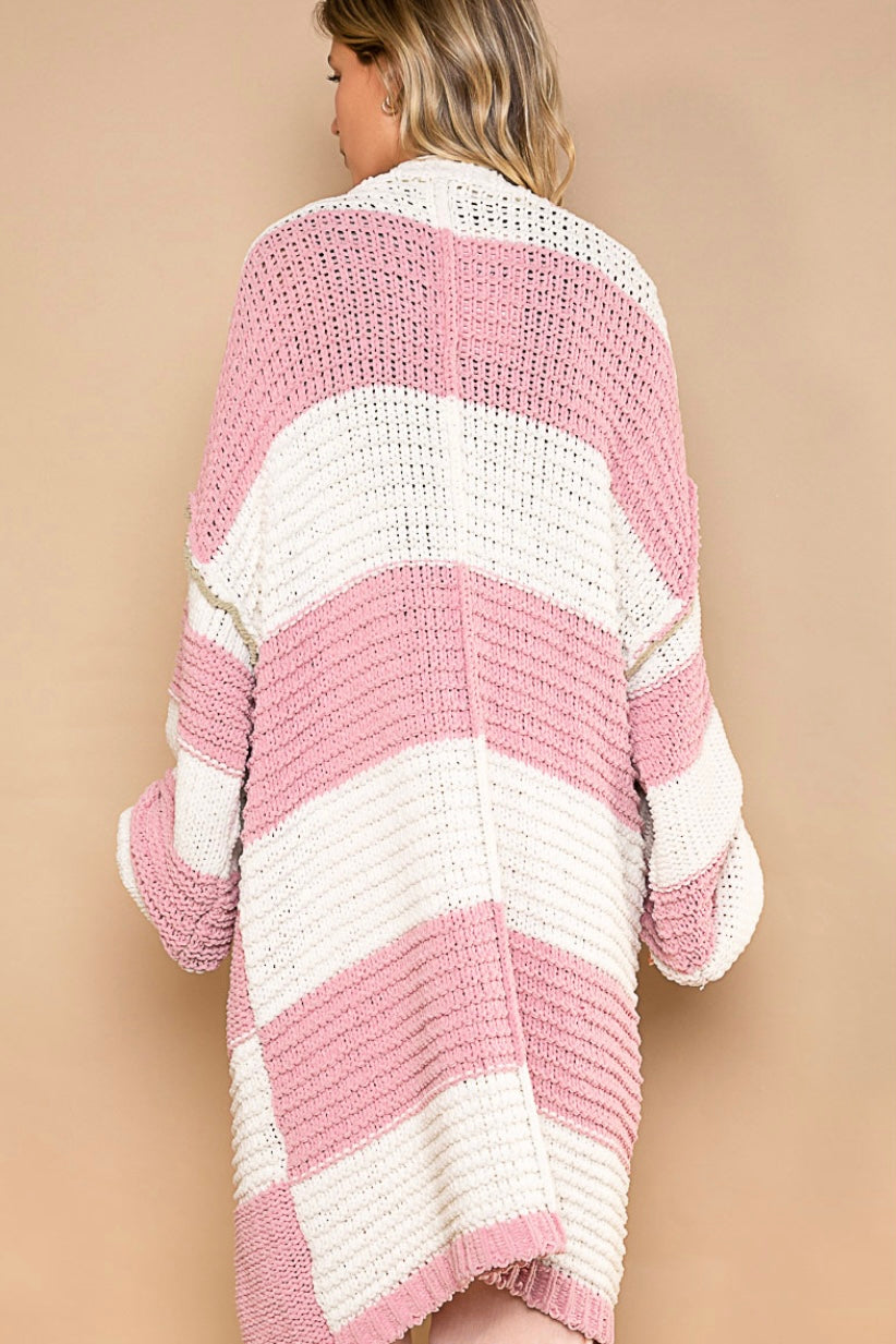 Glow Up Pink Striped Long Chenille Cardigan