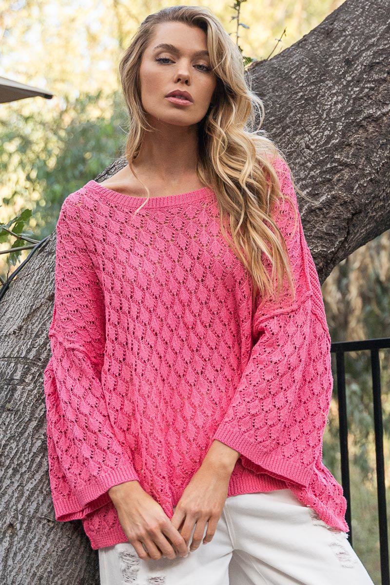 Show Me Crochet + Rib Knit Wide Neck Transitional Pullover