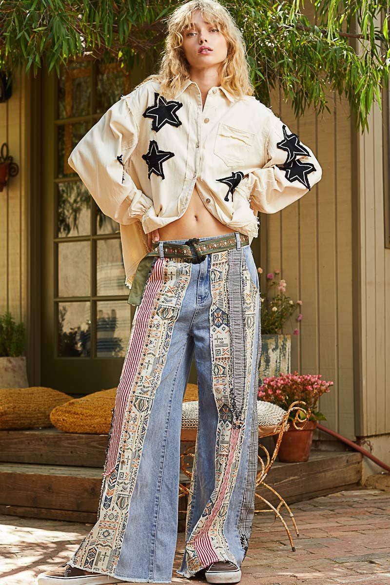 Be Legendary Patchwork Wide Leg Relaxed Fit Jeans (2 Colors)