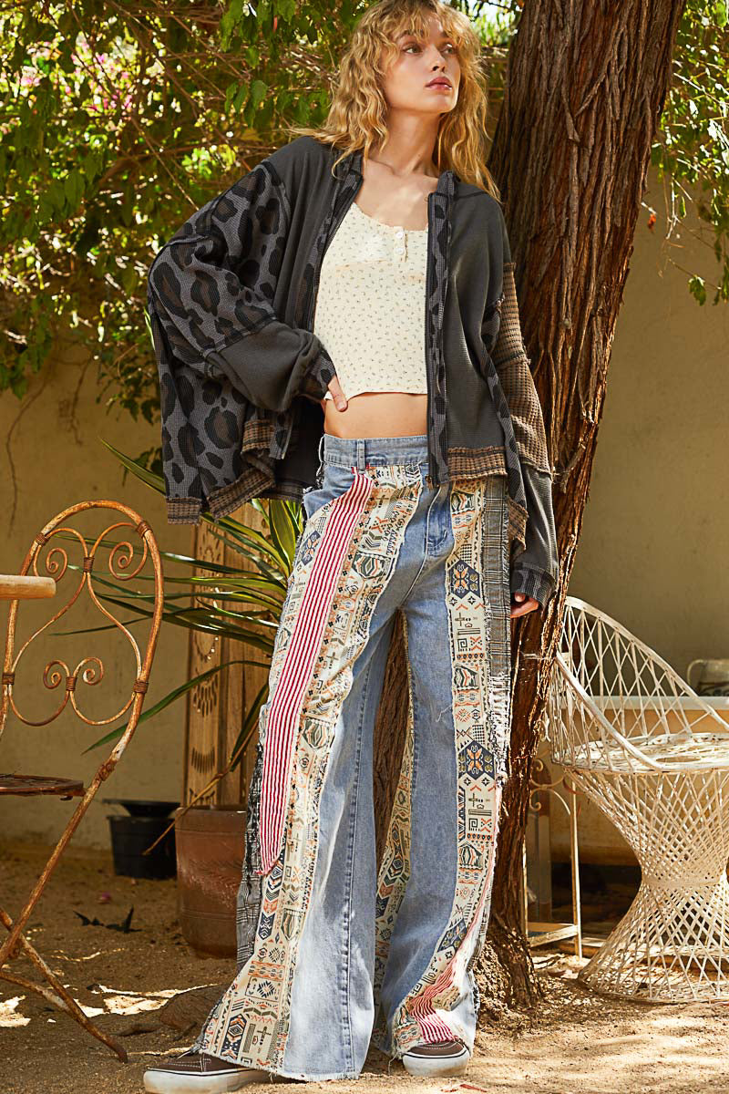 Be Legendary Patchwork Wide Leg Relaxed Fit Jeans (2 Colors)