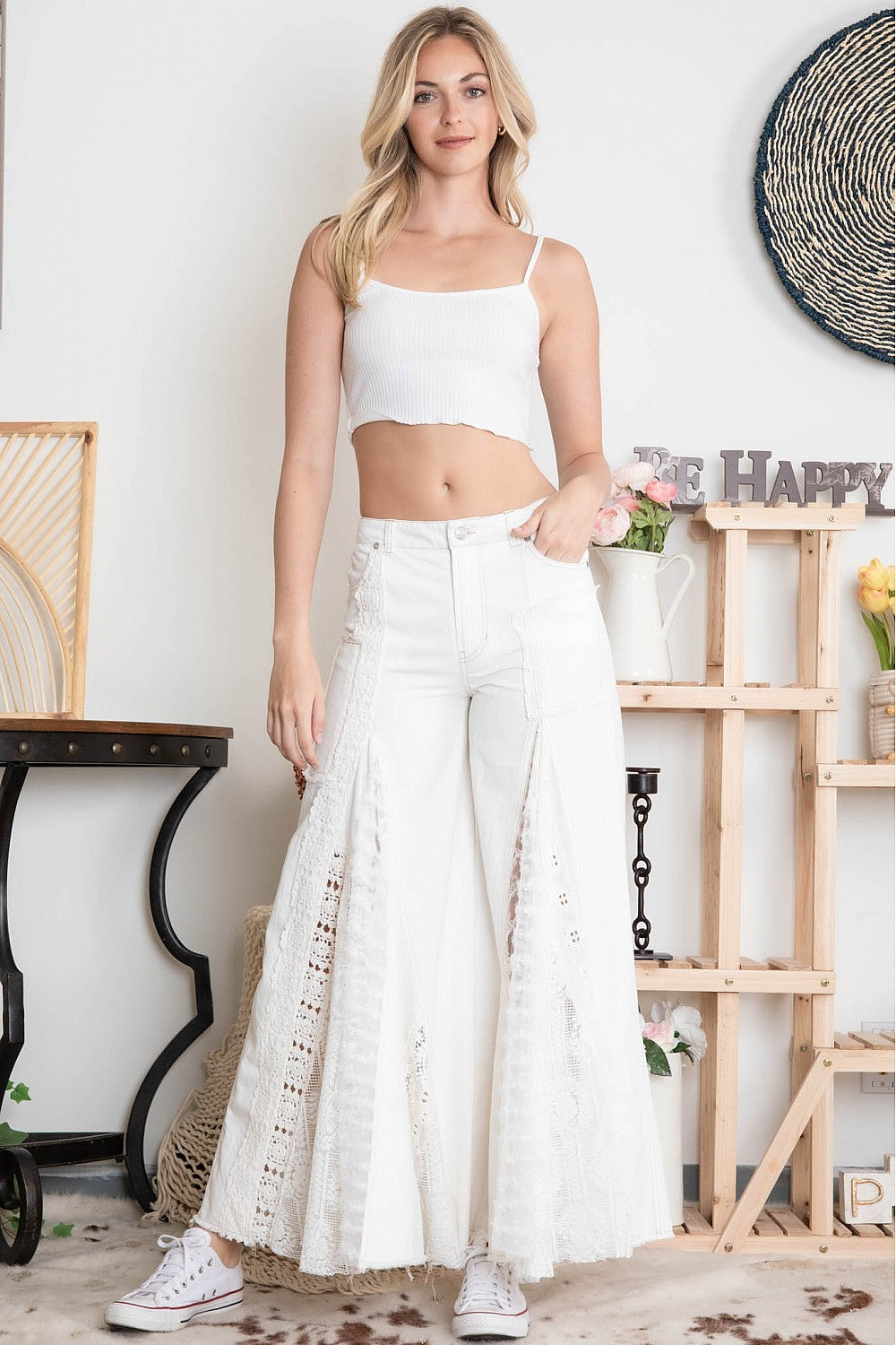 Great Escape Lace Pieced Exaggerated Wide Leg Pants (2 Colors)