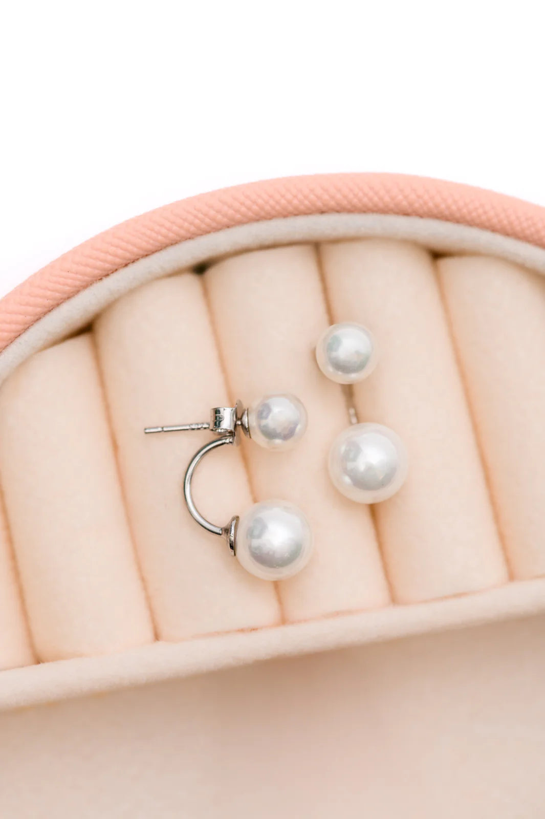 Double Pearl Stud Sterling Silver Jacket Earrings