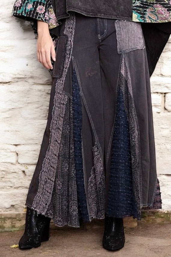 Great Escape Lace Pieced Exaggerated Wide Leg Pants (2 Colors)