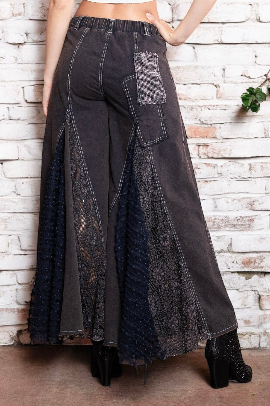 Great Escape Lace Pieced Exaggerated Wide Leg Pants (2 Colors)