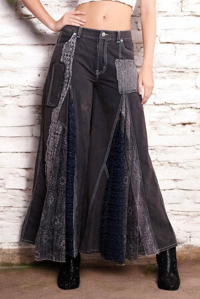 Great Escape Lace Pieced Exaggerated Wide Leg Pants (2 Colors)