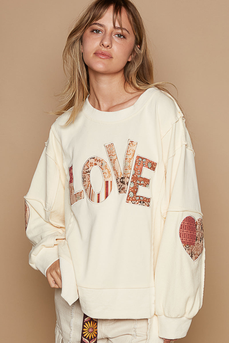 Love Struck Letter Patch French Terry Pullover (3 Colors)