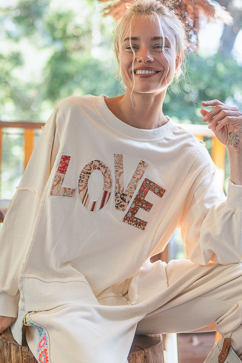 Love Struck Letter Patch French Terry Pullover (3 Colors)