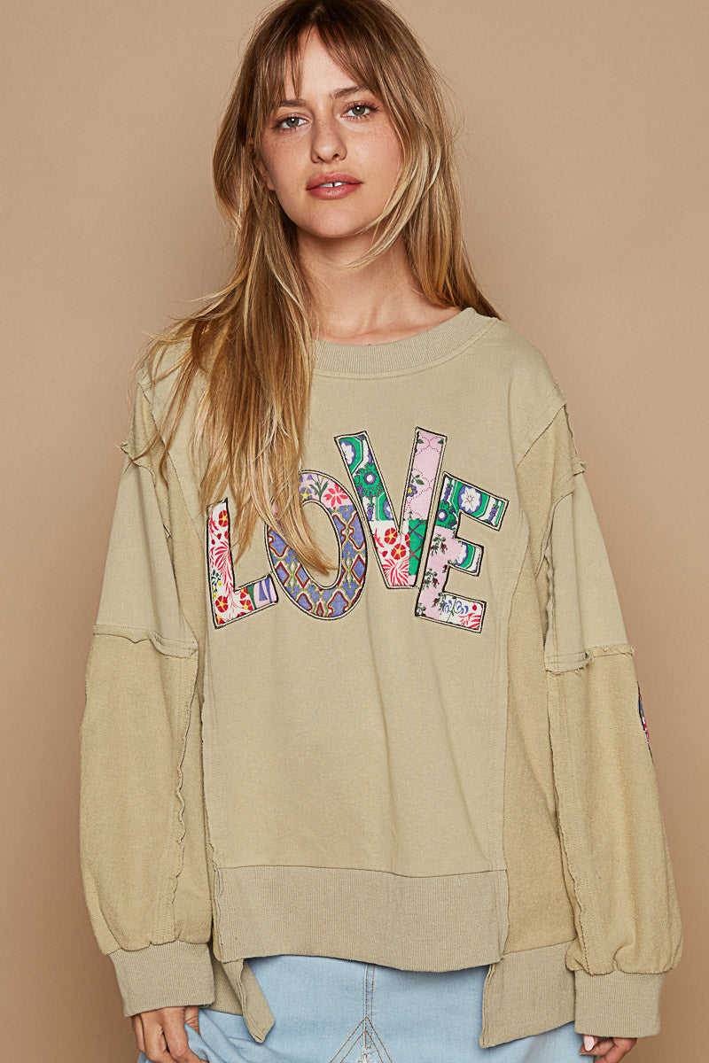 Love Struck Letter Patch French Terry Pullover (3 Colors)