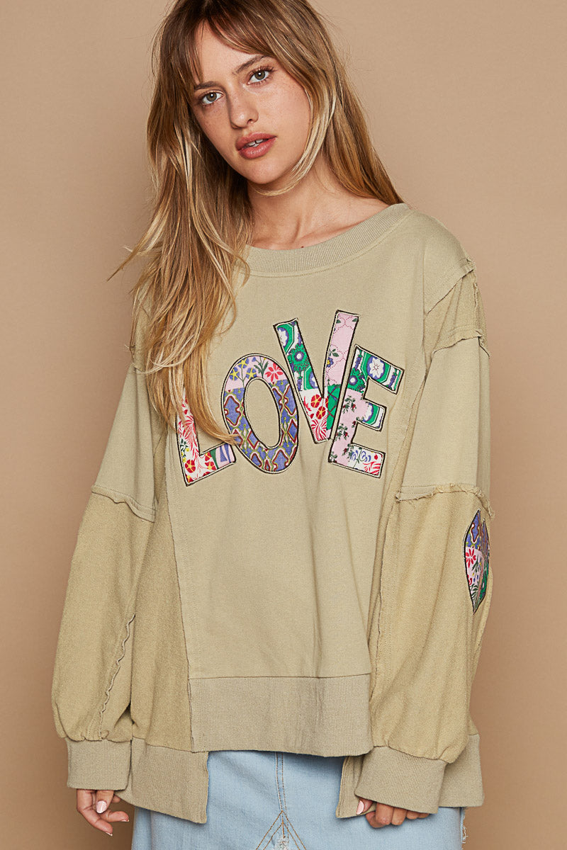 Love Struck Letter Patch French Terry Pullover (3 Colors)