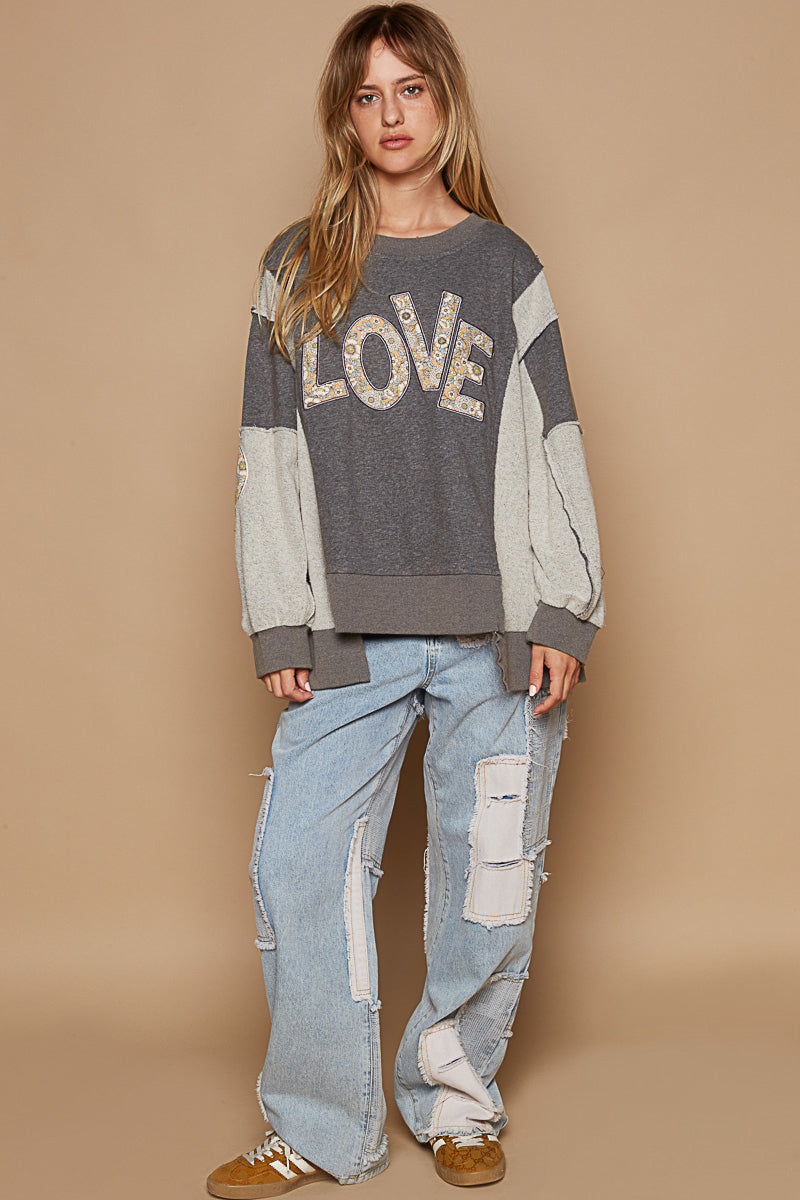 Love Struck Letter Patch French Terry Pullover (3 Colors)