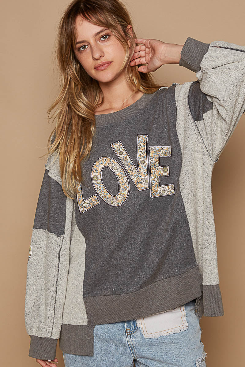 Love Struck Letter Patch French Terry Pullover (3 Colors)