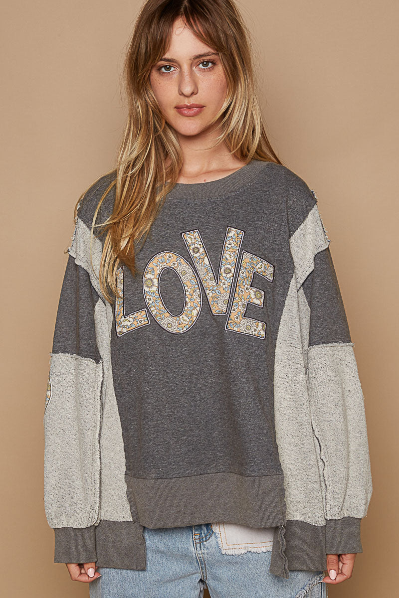 Love Struck Letter Patch French Terry Pullover (3 Colors)