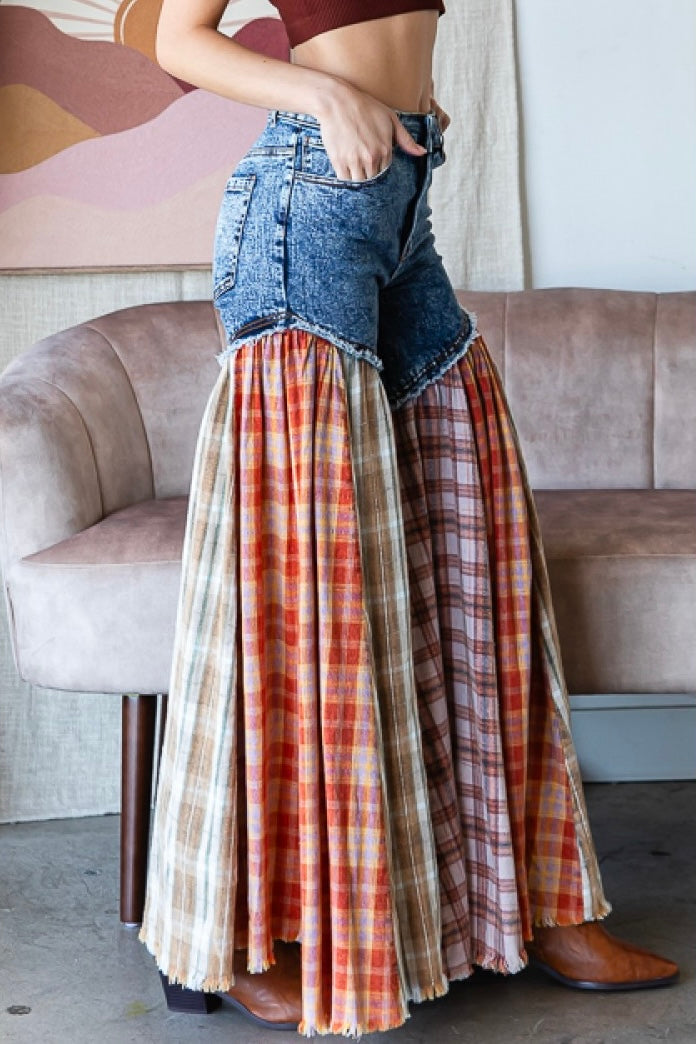 Nashville Party Washed Plaid Patchwork Super Flares PREORDER