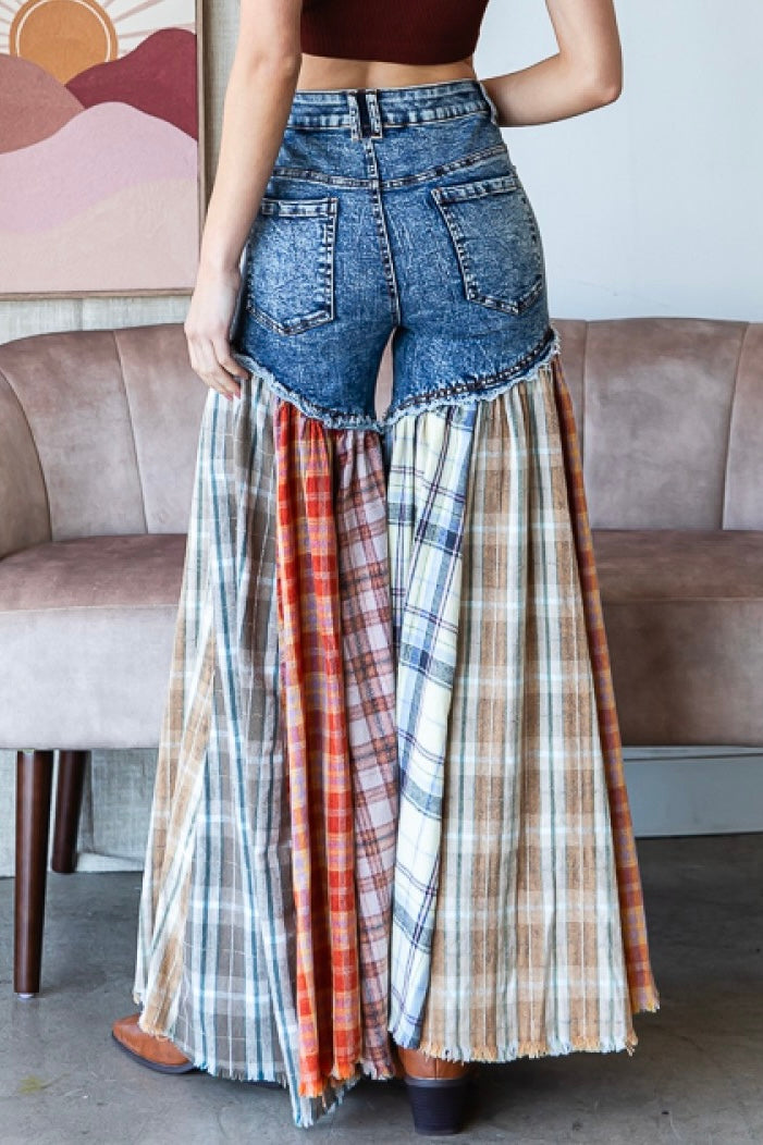 Nashville Party Washed Plaid Patchwork Super Flares PREORDER