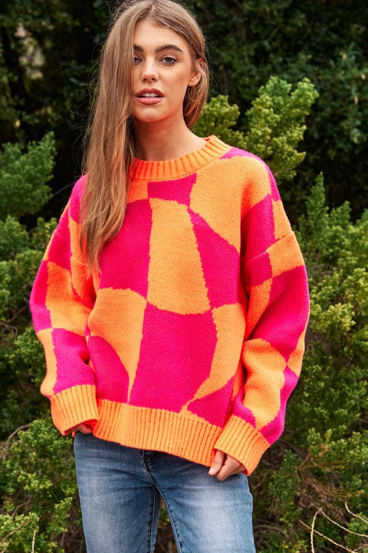 The Showoff Geo Checker Pullover Knit Sweater