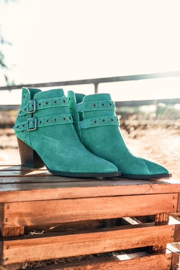 Elsa Genuine Suede Ankle Boots in Teal