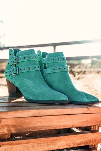 Elsa Genuine Suede Ankle Boots in Teal