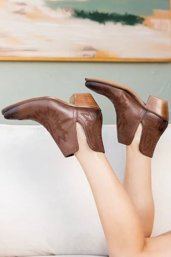 Embroidered Kickin' Booties in Brown