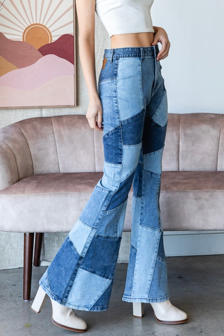 Believe The Hype Pieced High Rise Denim Flare Jeans