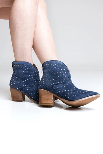 Twilight Studded Heeled Ankle Boot in Denim