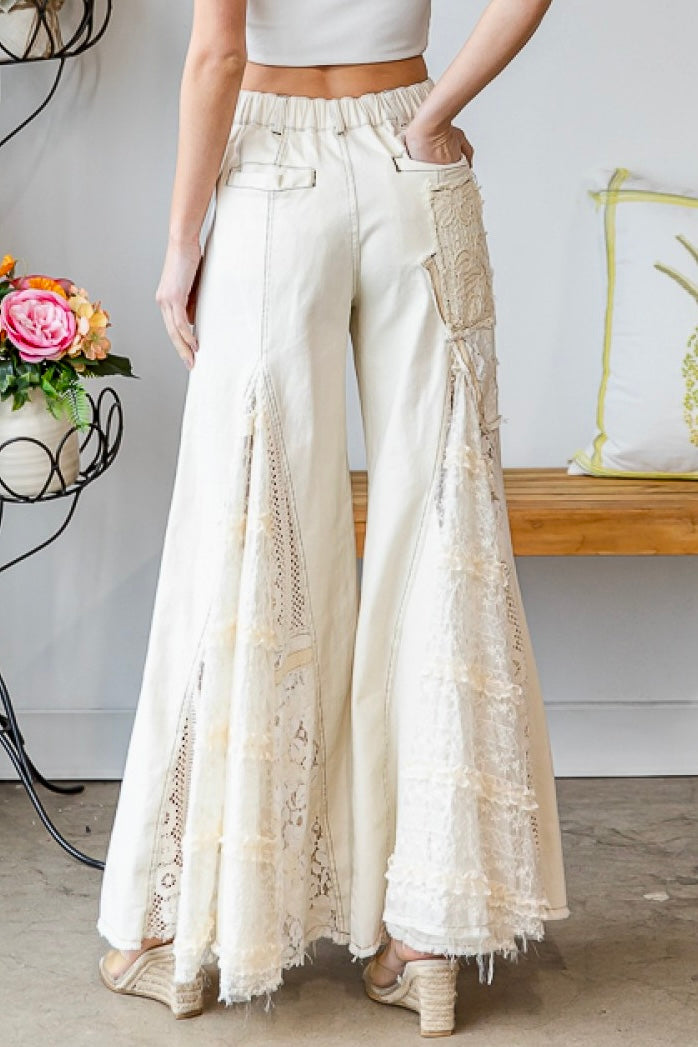 Great Escape Lace Pieced Exaggerated Wide Leg Pants