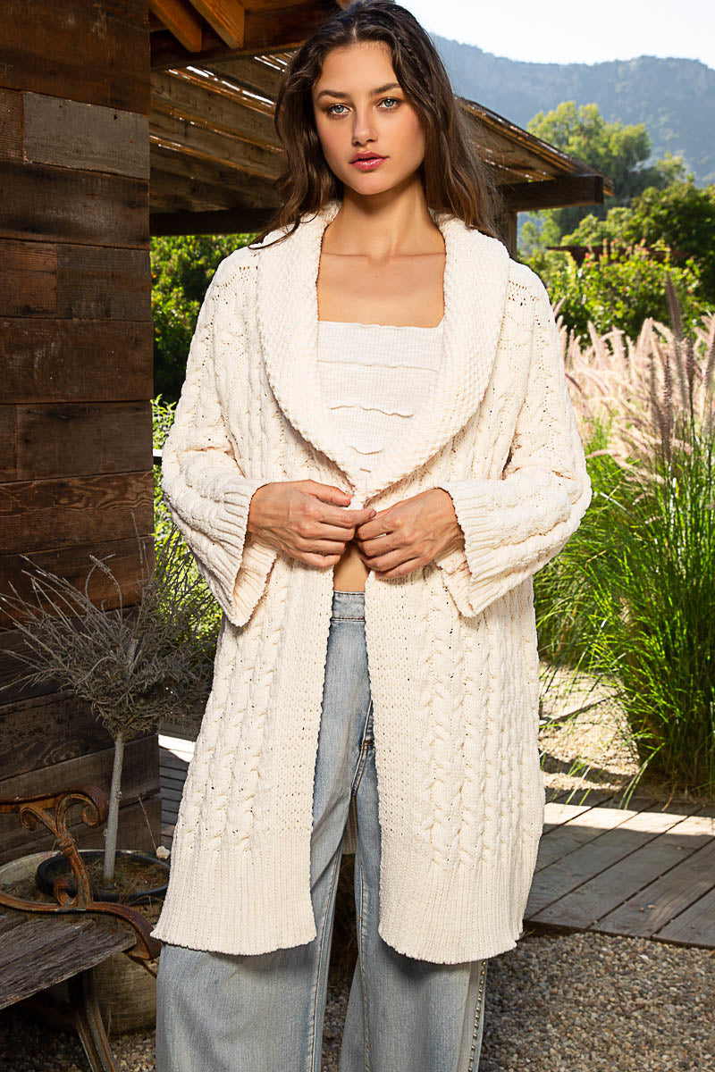 The Aspen Cable Knit Chenille Midi Cardigan