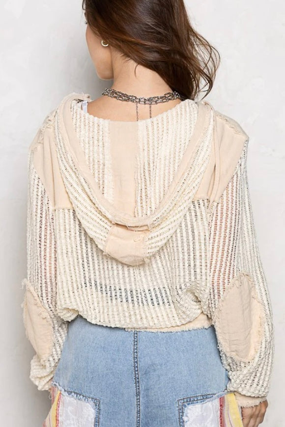 The Sandbar Open Knit Button Down Cropped Hoodie Top