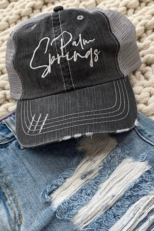 Palm Springs Embroidered Distressed Trucker Hat