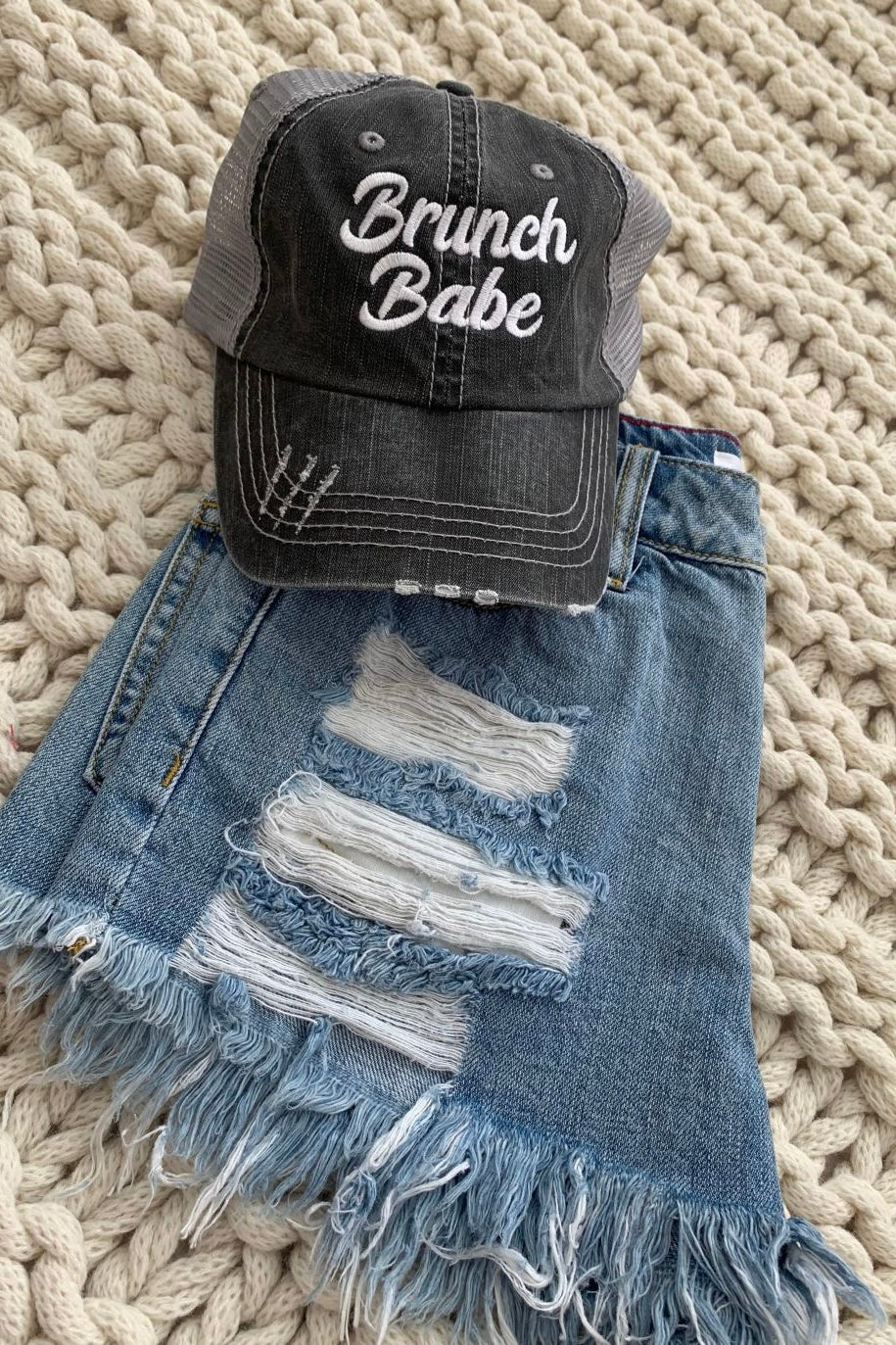 Brunch Babe Embroidered Distressed Trucker Hat