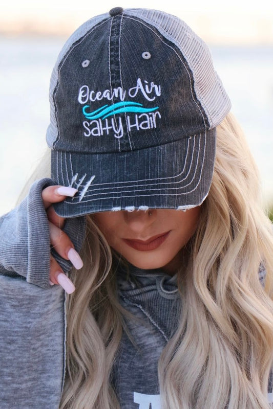 Ocean Air Salty Hair Distressed Trucker Hat