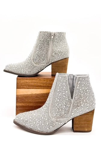 Shine Star Rhinestone Bootie in Silver