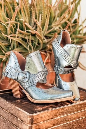 Fiona Cutout Studded Ankle Boot in Silver