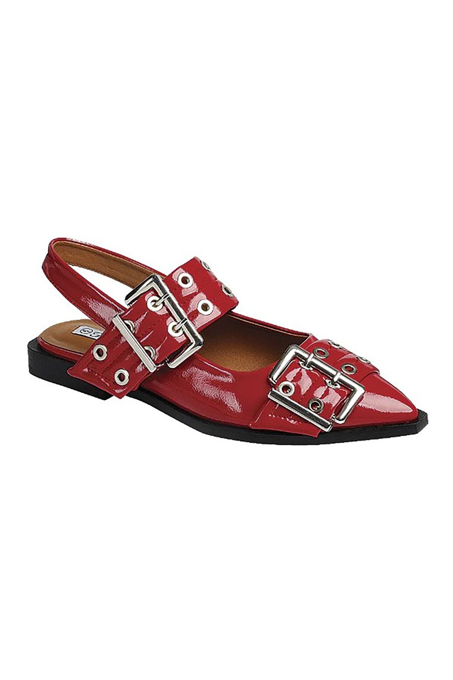 Red Hot Patent Oversized Buckle Slingback Flats