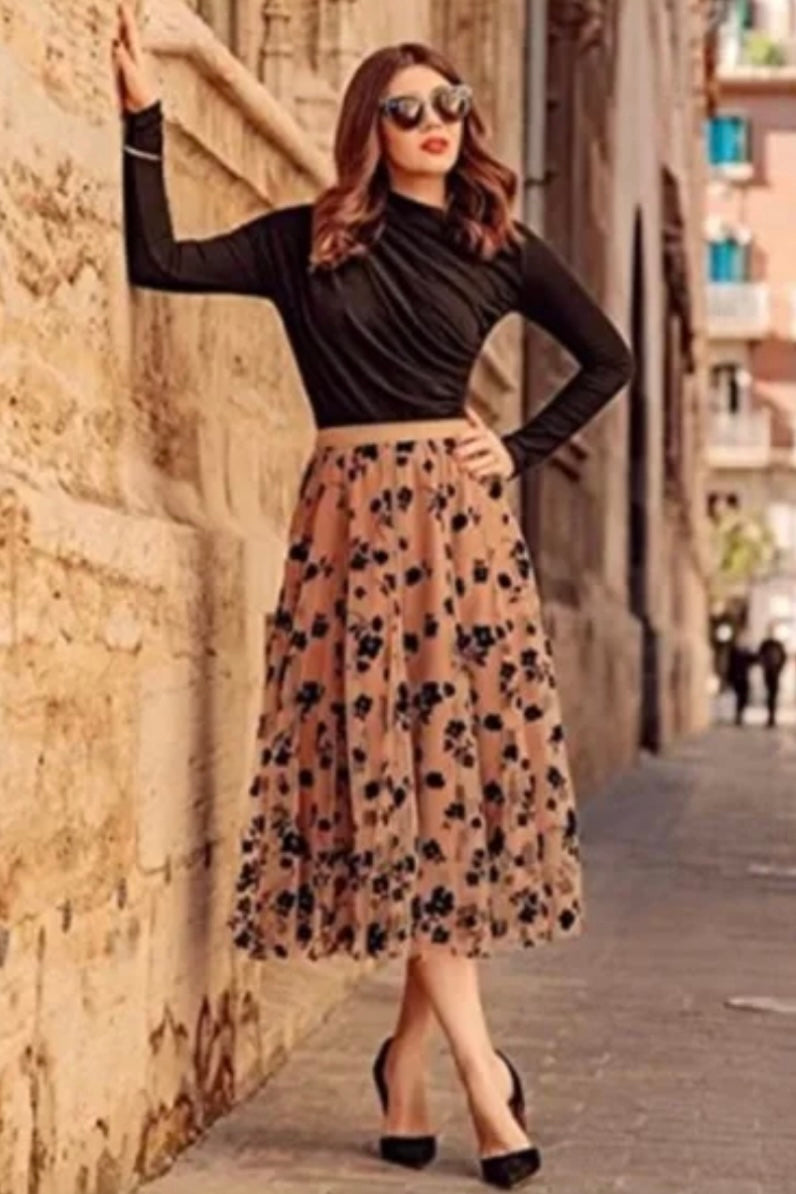 Close To My Heart Floral Chiffon Tutu Style Midi Skirt