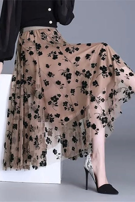 Close To My Heart Floral Chiffon Tutu Style Midi Skirt