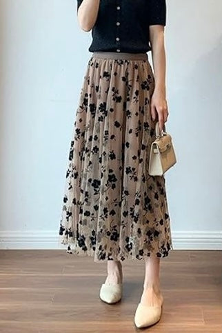 Close To My Heart Floral Chiffon Tutu Style Midi Skirt