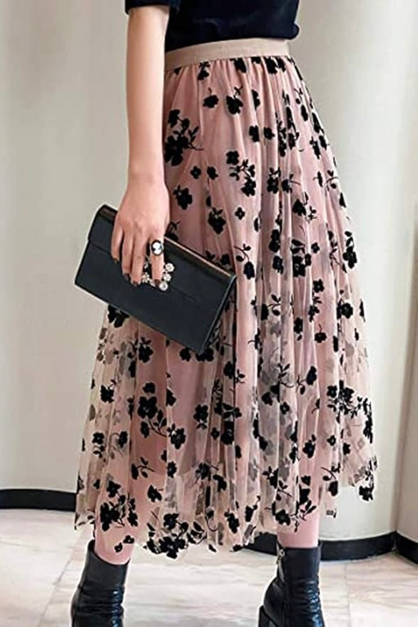 Close To My Heart Floral Chiffon Tutu Style Midi Skirt