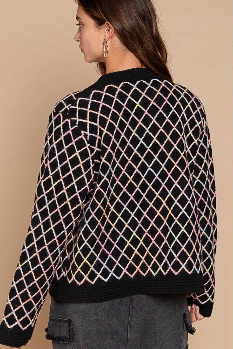 Girl’s Best Friend Diamond Pattern Button Front Cardigan