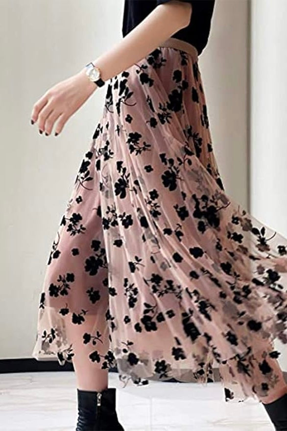 Close To My Heart Floral Chiffon Tutu Style Midi Skirt