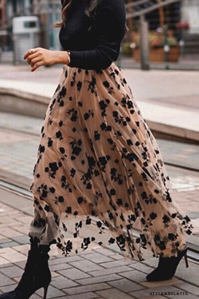 Close To My Heart Floral Chiffon Tutu Style Midi Skirt