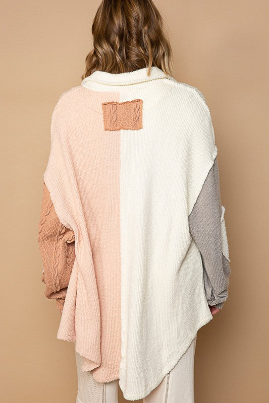 Good Vibes Himalayan Pink + Cream Rib Knit Button Down Sweater Top