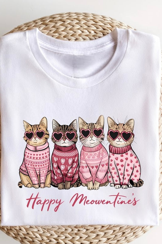 Happy Meowentines Short Sleeve Graphic Tee