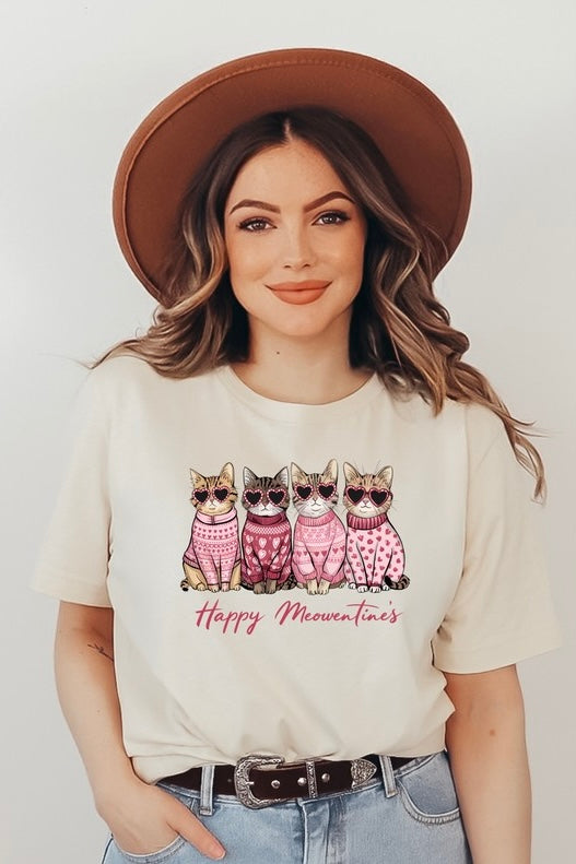 Happy Meowentines Short Sleeve Graphic Tee