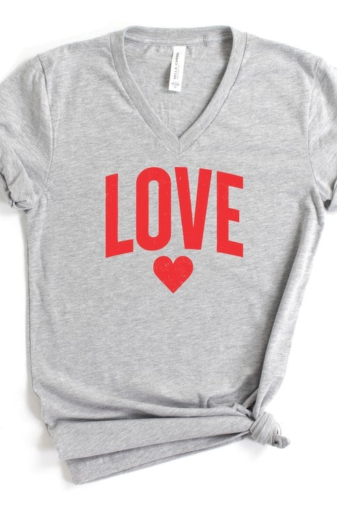 Love + Heart Short Sleeve V Neck Graphic